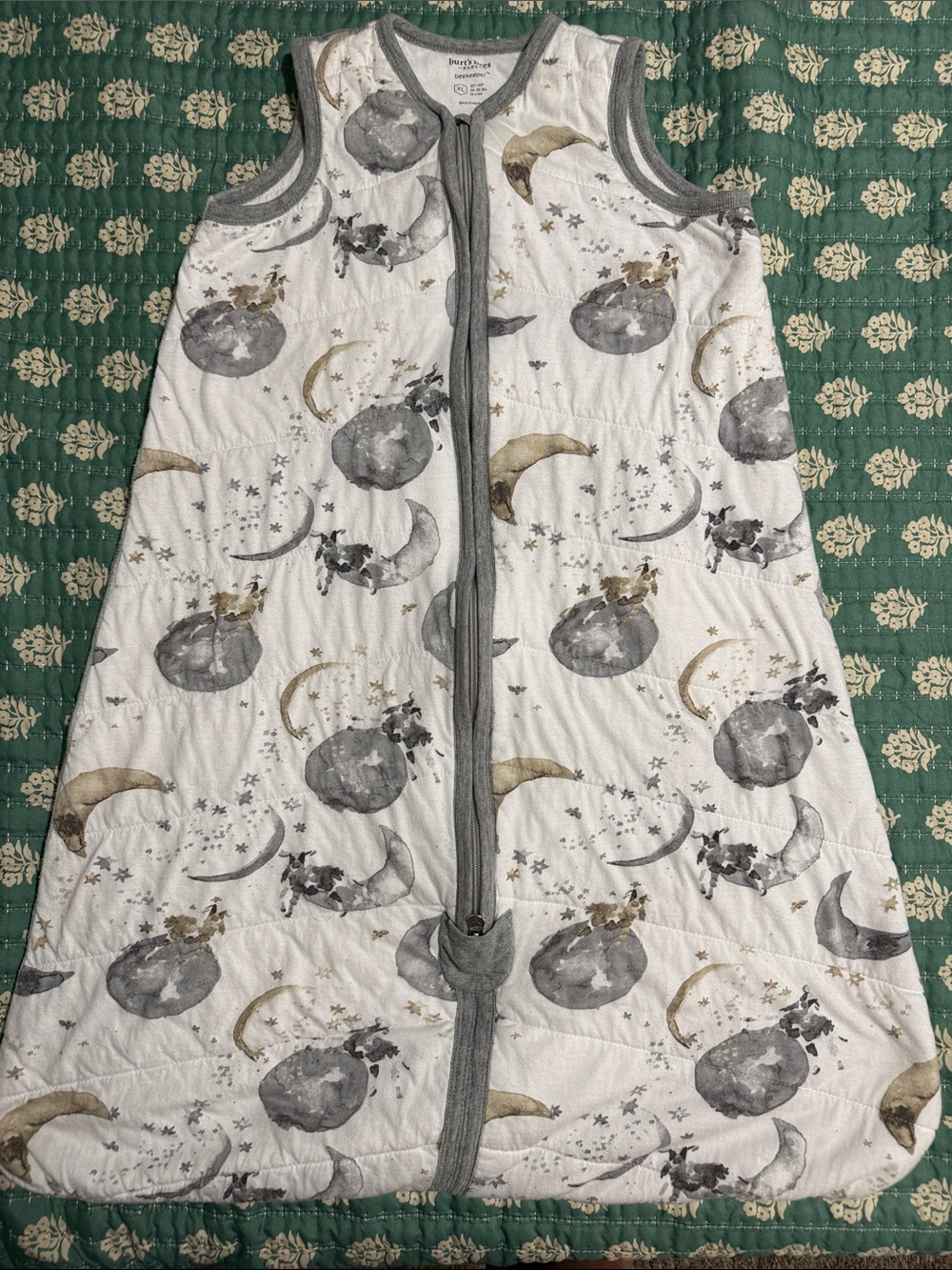 Burt’s Bees Sleep Sack - Moon & Cows Printed White/Grey Wearable Blanket
